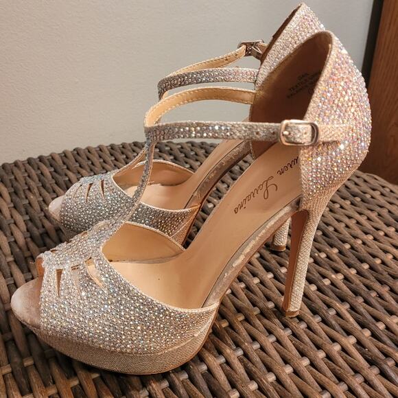 Lauren Lorraine Gail Silver Rhinestone Platform Stiletto Heels 7.5 Glam Party - Picture 10 of 10